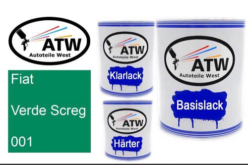 Fiat, Verde Screg, 001: 1L Lackdose + 1L Klarlack + 500ml Härter - Set, von ATW Autoteile West.